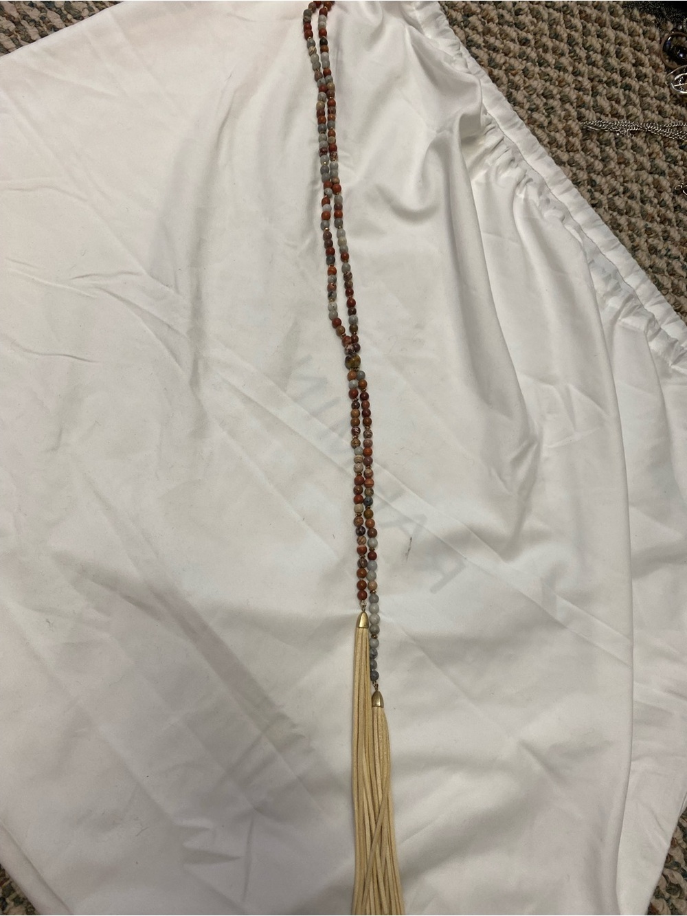 Beaded Tassel Necklace in Brown and Beige - Women Jewelry